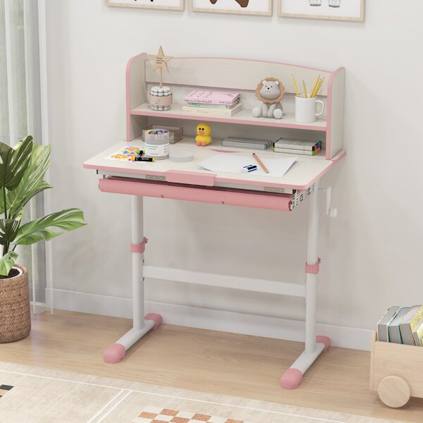 Costway Scrivania da studio per bambini regolabile in altezza con piano inclinabile, Tavolo da scrittura per bambini Rosa