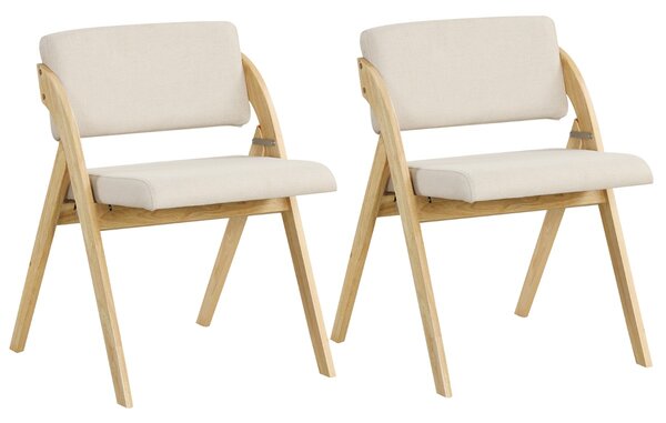 Costway Set 2 sedie da pranzo pieghevoli con gambe in legno di gomma sedile e schienale imbottiti, Sedie da cucina Naturale
