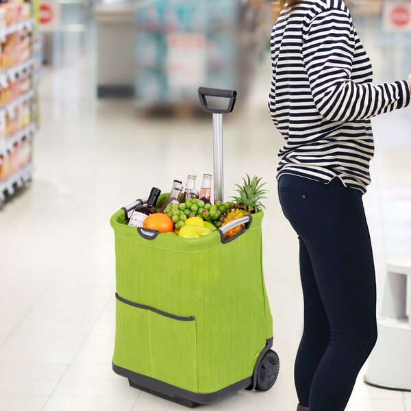 Costway 50L Carrello portaspesa pieghevole con 3 tasche e manomobile telescopica telaio in alluminio, Carrello da utilità Verde