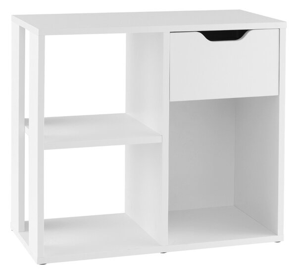Costway Scaffale di stoccaggio espositivo in legno a 2 livelli per soggiorno, Libreria a 3 cubi con cassetto estraibile Bianco