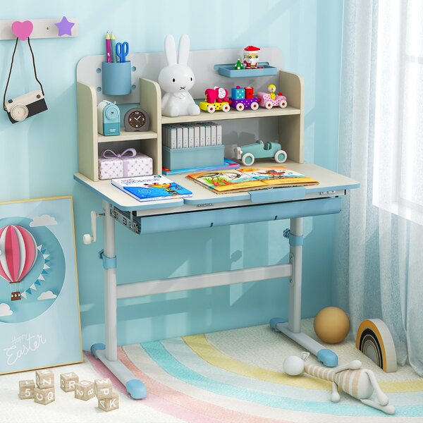 Costway Scrivania per studio dei bambini regolabile in altezza con piano inclinabile, Tavolo per bambini 3-12 anni Blu