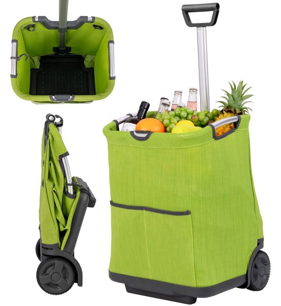 Costway 50L Carrello portaspesa pieghevole con 3 tasche e manomobile telescopica telaio in alluminio, Carrello da utilità Verde