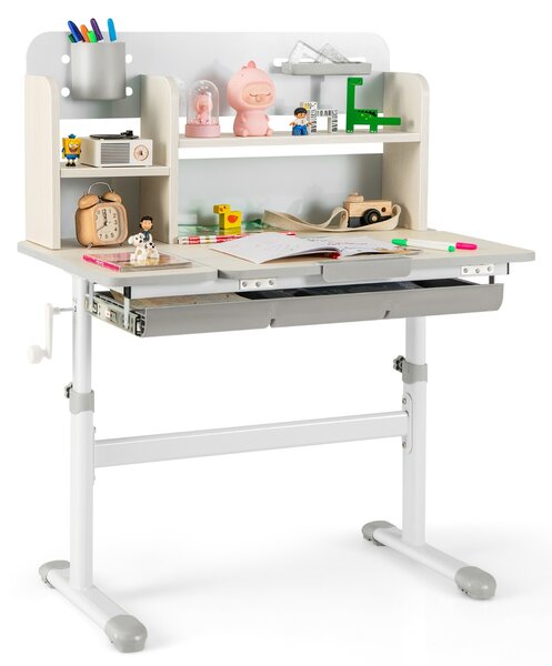 Costway Scrivania per studio dei bambini regolabile in altezza con piano inclinabile, Tavolo per bambini 3-12 anni Grigio