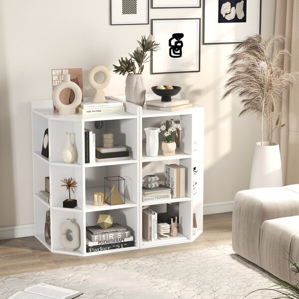 Costway Mobile ad angolo a 3 livelli con stazione di ricarica, Libreria angolare in legno con 2 porte USB e 4 prese Bianco