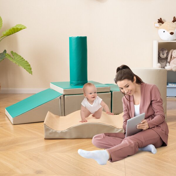 Costway Set di giocattoli educativi per arrampicatori 7 pezzi, Attrezzatura leggera in schiuma per bambini più di 1,5anni Verde