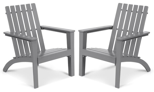 Costway Sedia Adirondack ergonomica di legno da esterno, Poltrona di acacia per cortile piscina balcone giardino Grigio