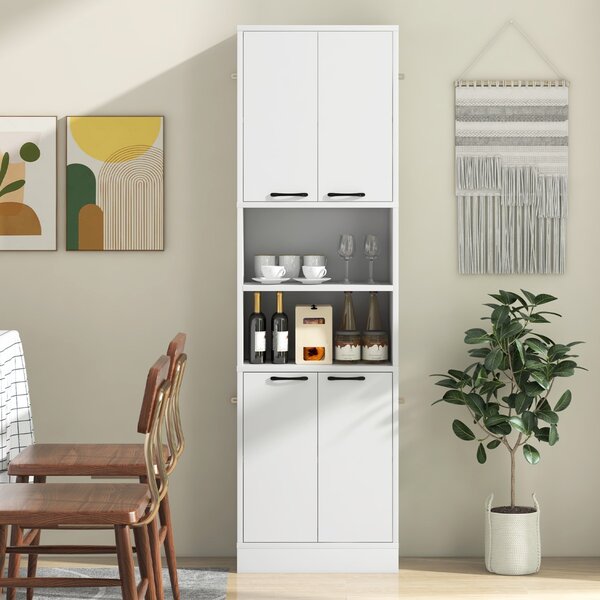 Costway Armadio dispensa da cucina con porte e ripiani cerniere di sicurezza e dispositivi anti-caduta, Armadio alto 190cm Bianco