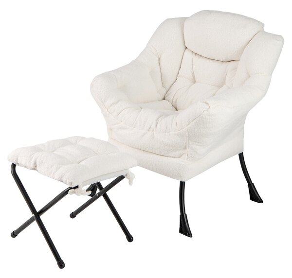 Costway Poltrona con poggiapiedi pieghevole cuscino per la testa braccioli, Poltrona imbottita con poggiapiedi Beige