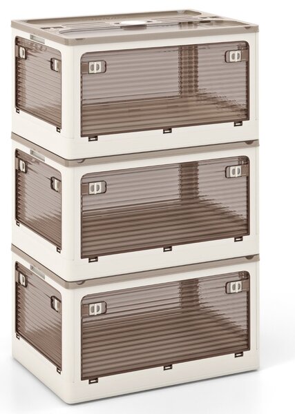 Costway Set di 3 contenitori impilabili con coperchi, Contenitori pieghevoli in plastica da 132L con 5 modi di apertura Bianco
