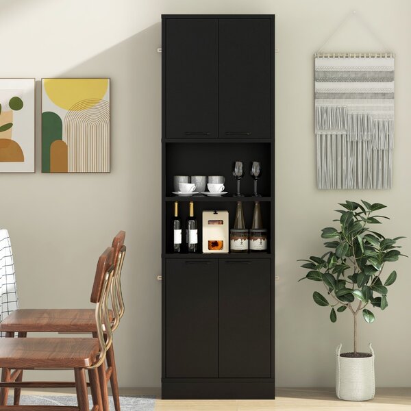 Costway Armadio dispensa da cucina con porte e ripiani cerniere di sicurezza e dispositivi anti-caduta, Armadio alto 190cm Nero