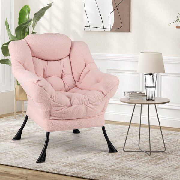 Costway Poltrona comoda con cuscino per la testa schienale e seduta imbottiti, Poltrona per soggiorno elegante Rosa