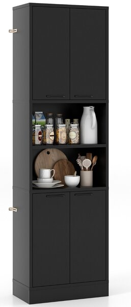 Costway Armadio dispensa da cucina con porte e ripiani cerniere di sicurezza e dispositivi anti-caduta, Armadio alto 190cm Nero