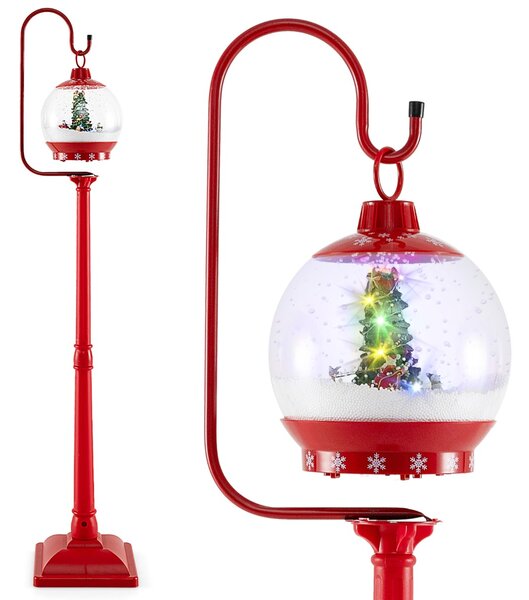 Costway Lampione natalizio musicale 173cm con globo di neve attivato dal suono albero rotante, Lampada da esterno festiva Rosso