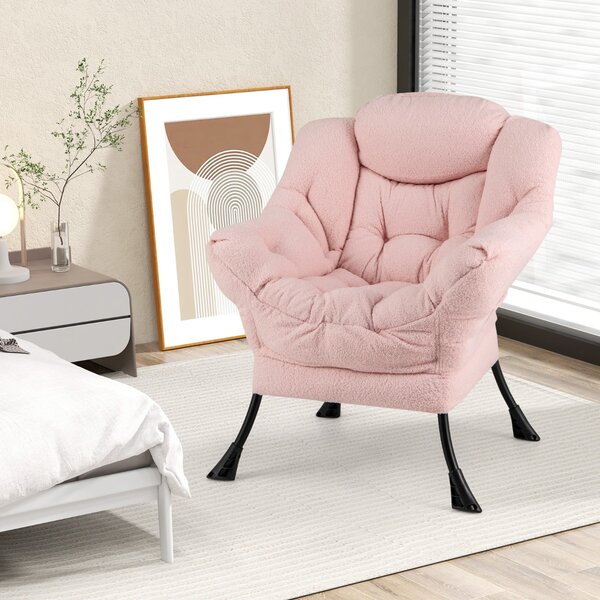 Costway Poltrona comoda con cuscino per la testa schienale e seduta imbottiti, Poltrona per soggiorno elegante Rosa