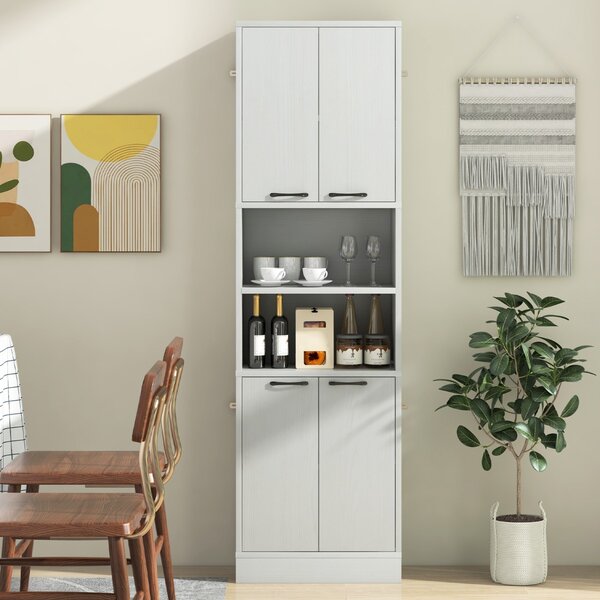 Costway Armadio dispensa da cucina con porte e ripiani cerniere di sicurezza e dispositivi anti-caduta, Armadio alto 190cm Quercia Bianca