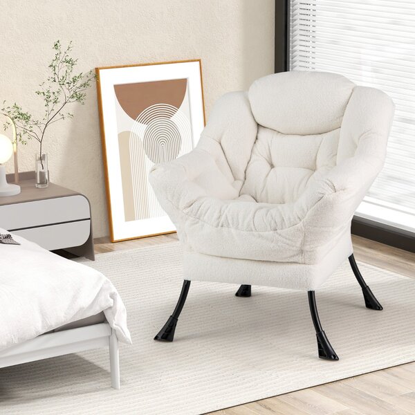 Costway Poltrona comoda con cuscino per la testa schienale e seduta imbottiti, Poltrona per soggiorno elegante Beige