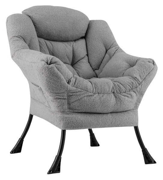 Costway Poltrona comoda con cuscino per la testa schienale e seduta imbottiti, Poltrona per soggiorno elegante Grigio