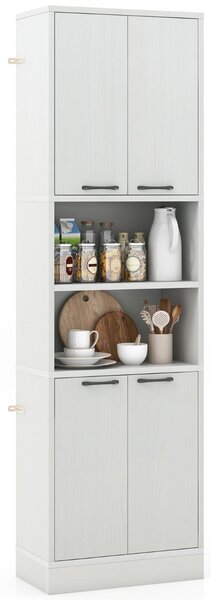Costway Armadio dispensa da cucina con porte e ripiani cerniere di sicurezza e dispositivi anti-caduta, Armadio alto 190cm Quercia Bianca