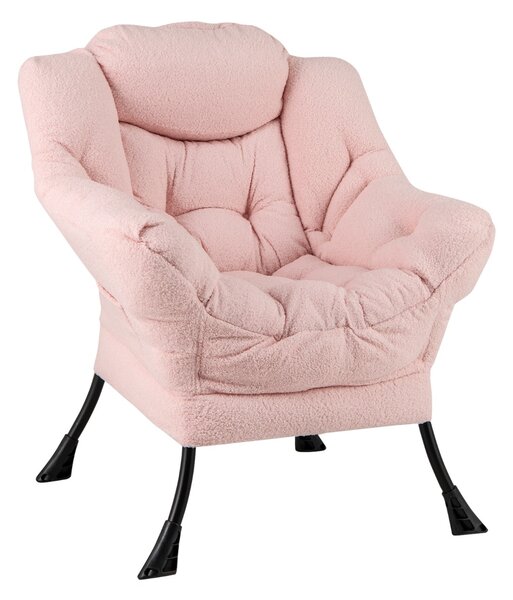 Costway Poltrona comoda con cuscino per la testa schienale e seduta imbottiti, Poltrona per soggiorno elegante Rosa