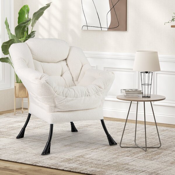 Costway Poltrona comoda con cuscino per la testa schienale e seduta imbottiti, Poltrona per soggiorno elegante Beige