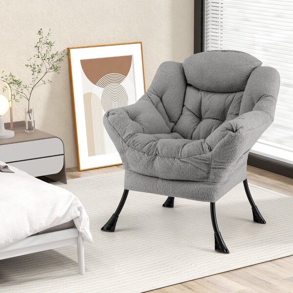 Costway Poltrona comoda con cuscino per la testa schienale e seduta imbottiti, Poltrona per soggiorno elegante Grigio