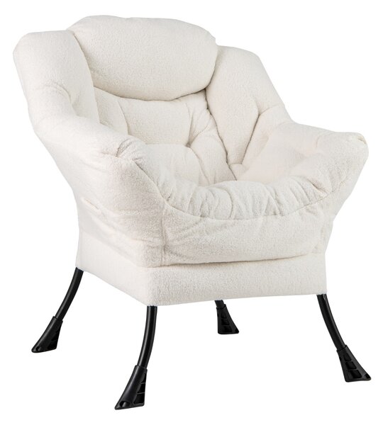 Costway Poltrona comoda con cuscino per la testa schienale e seduta imbottiti, Poltrona per soggiorno elegante Beige