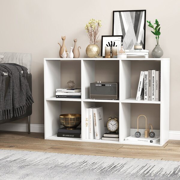 Costway Libreria a 6 cubi aperta stile rustico con kit anti-ribaltamento, Mobile per la casa a 2 livelli espositivo Bianco
