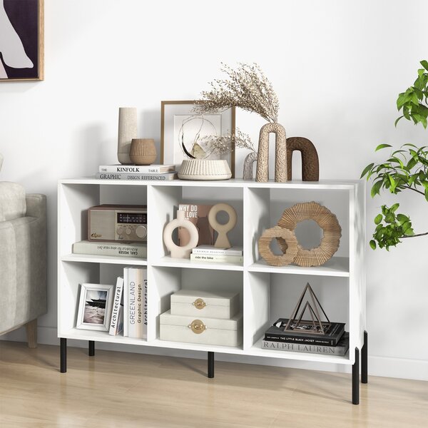 Costway Scaffale a 6 cubi con gambe metalliche ripiani regolabili in 5 posizioni, Libreria aperta in legno Bianco