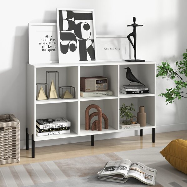 Costway Scaffale a 6 cubi con gambe metalliche ripiani regolabili in 5 posizioni, Libreria aperta in legno Bianco