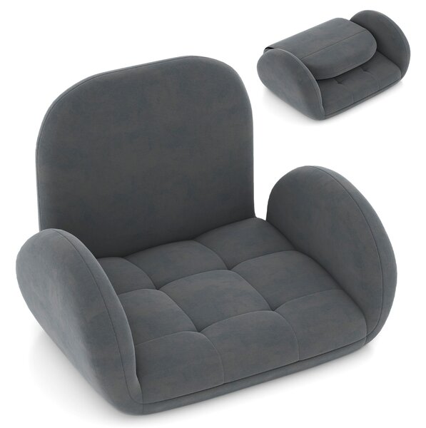 Costway Sedia da terra pieghevole per adulti, Poltrona lounge con schienale e braccioli regolabili per gaming lettura Grigio scuro