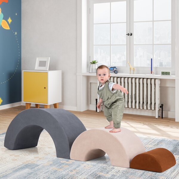 Costway Set di giocattoli per arrampicata per bambini di 3 pezzi, Tunnel gioco interna in schiuma con riempimento elastico Grigio