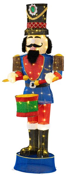Costway Soldato di Natale 3D alto 185cm con tamburo pre-illuminato, Soldato luminoso di natale con 100 luci LED brillantini