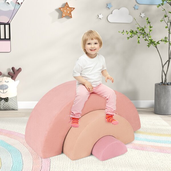 Costway Set di giocattoli per arrampicata per bambini di 3 pezzi, Tunnel gioco interna in schiuma con riempimento elastico Rosa