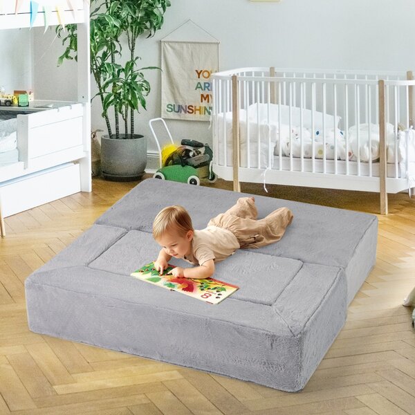 Costway Divano modulare in schiuma convertibile per bambini, Set di divano morbido per bambini per piccole stanze da gioco Grigio
