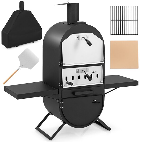 Costway Forno per pizza da esterno con copertura in tessuto oxford pietra per pizza da 31cm, Forno a legna per pizza e griglia