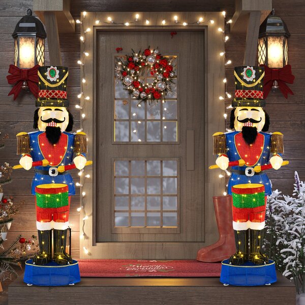 Costway Soldato di Natale 3D alto 185cm con tamburo pre-illuminato, Soldato luminoso di natale con 100 luci LED brillantini