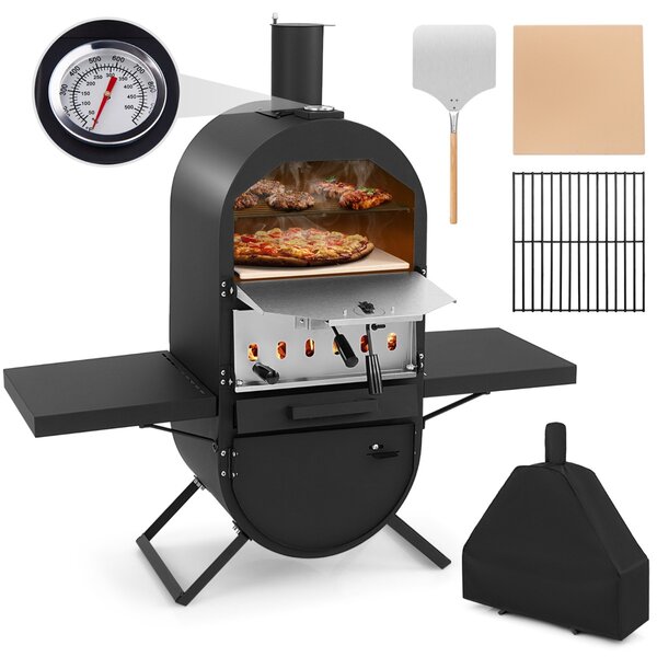 Costway Forno per pizza da esterno con copertura in tessuto oxford pietra per pizza da 31cm, Forno a legna per pizza e griglia
