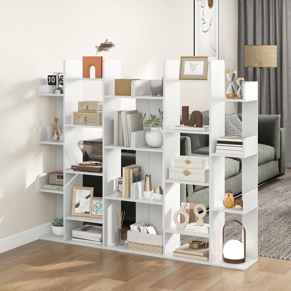Costway Libreria ad albero decorativo autoportante con 13 ripiani aperti, Scaffale per libri da angolo alta 141cm Bianco