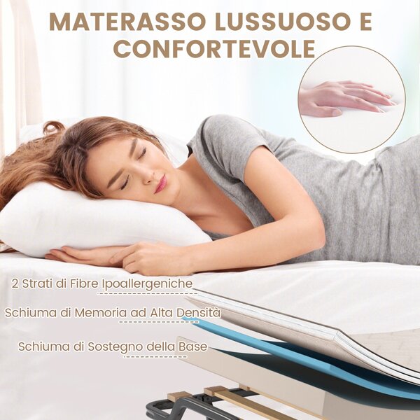 Costway Lettino con ruote materasso in memory foam e capacità di 120kg, Letto pieghevole con struttura metallica Beige