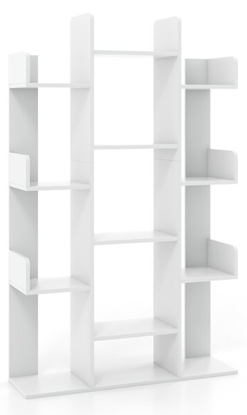 Costway Libreria ad albero decorativo autoportante con 13 ripiani aperti, Scaffale per libri da angolo alta 141cm Bianco