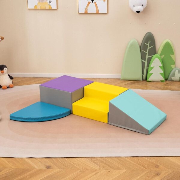 Costway Set di blocchi in schiuma con velcro per arrampicarsi e gattonare per bambini, Set di blocchi morbidi per lo sviluppo dei bambini Blu