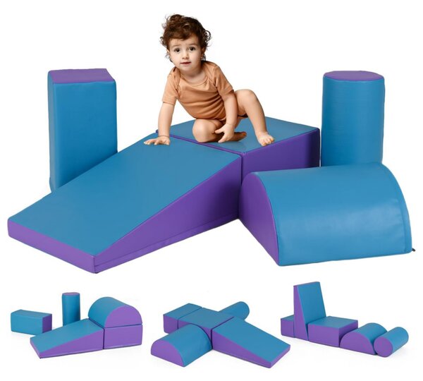 Costway Set di gioco da arrampicata per bambini da 5 pezzi, Strutture di gioco in schiuma impermeabili Blu scuro