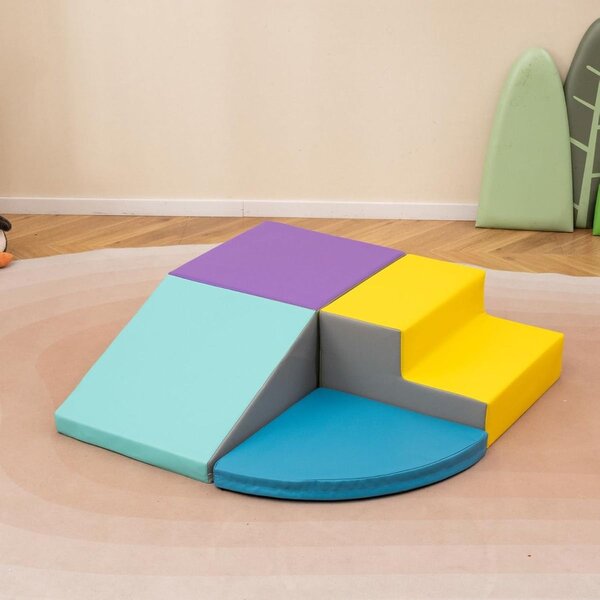 Costway Set di blocchi in schiuma con velcro per arrampicarsi e gattonare per bambini, Set di blocchi morbidi per lo sviluppo dei bambini Blu