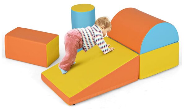 Costway Set di gioco da arrampicata per bambini da 5 pezzi, Strutture di gioco in schiuma impermeabili Arancione