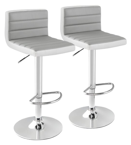 Costway Set di 2 sgabelli da bar con base in metallo antiscivolo e poggiapiedi, Sedie girevoli regolabili in pelle PU Grigio e bianco