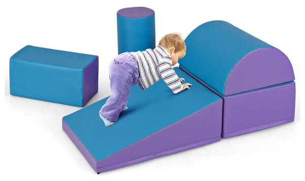 Costway Set di gioco da arrampicata per bambini da 5 pezzi, Strutture di gioco in schiuma impermeabili Blu scuro