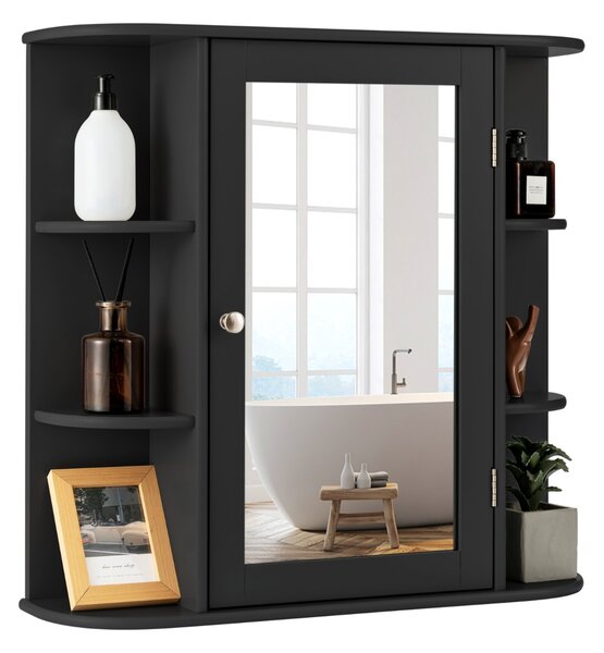 Costway Armadietto del bagno con specchio e mensole regolabili al muro, Armadietto di legno per bagno e salone Nero