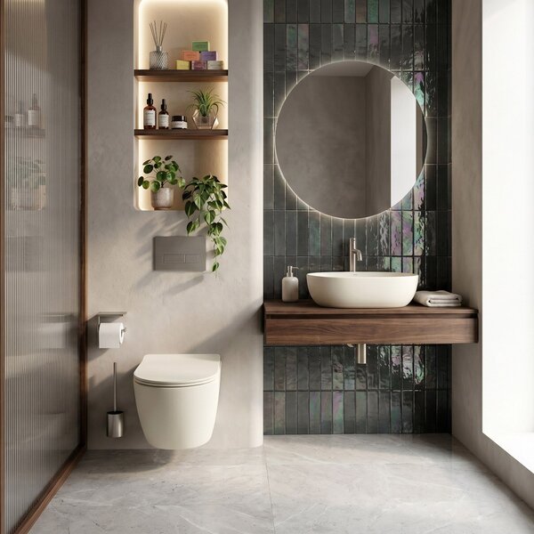 Set WC Sospeso Focus + Lavabo da Appoggio Rea Focus Creme