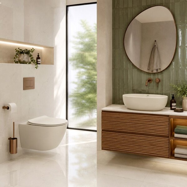 Set WC Sospeso Focus + Lavabo da Appoggio Rea Focus Creme
