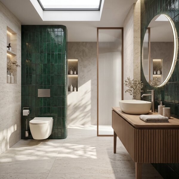 Set WC Sospeso Focus + Lavabo da Appoggio Rea Focus Creme